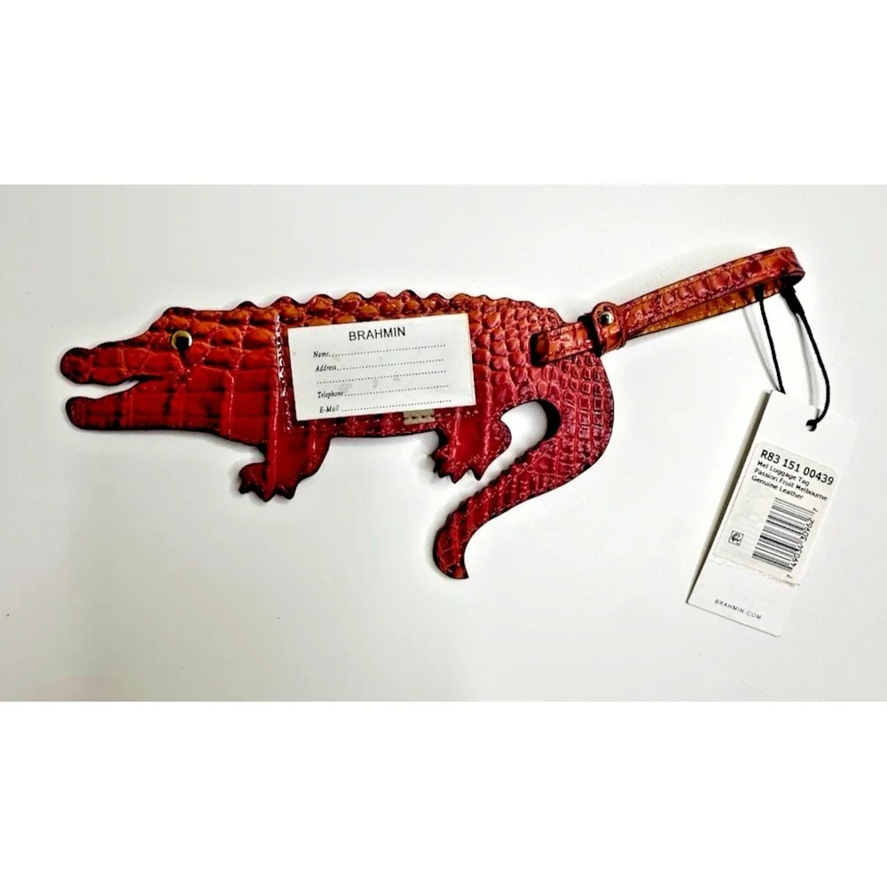 NEW Brahmin Mel Luggage Tag Passion Fruit Melbourne Leather Embossed Crocodile